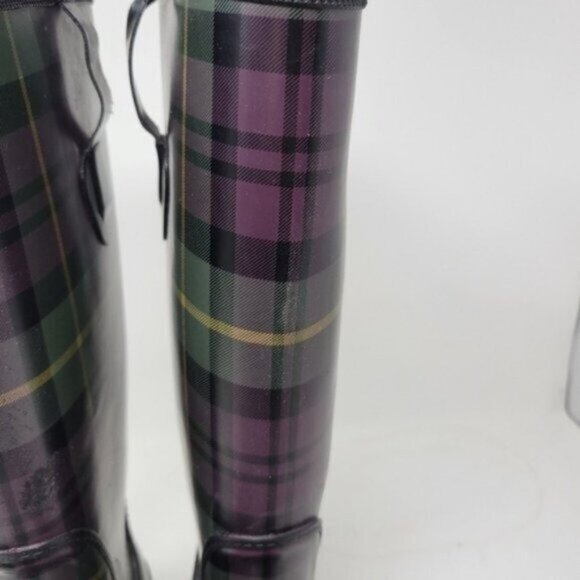 L.L. Bean | Womens Wellies Rain Boots Plaid Purple Green - Picture 10 of 14